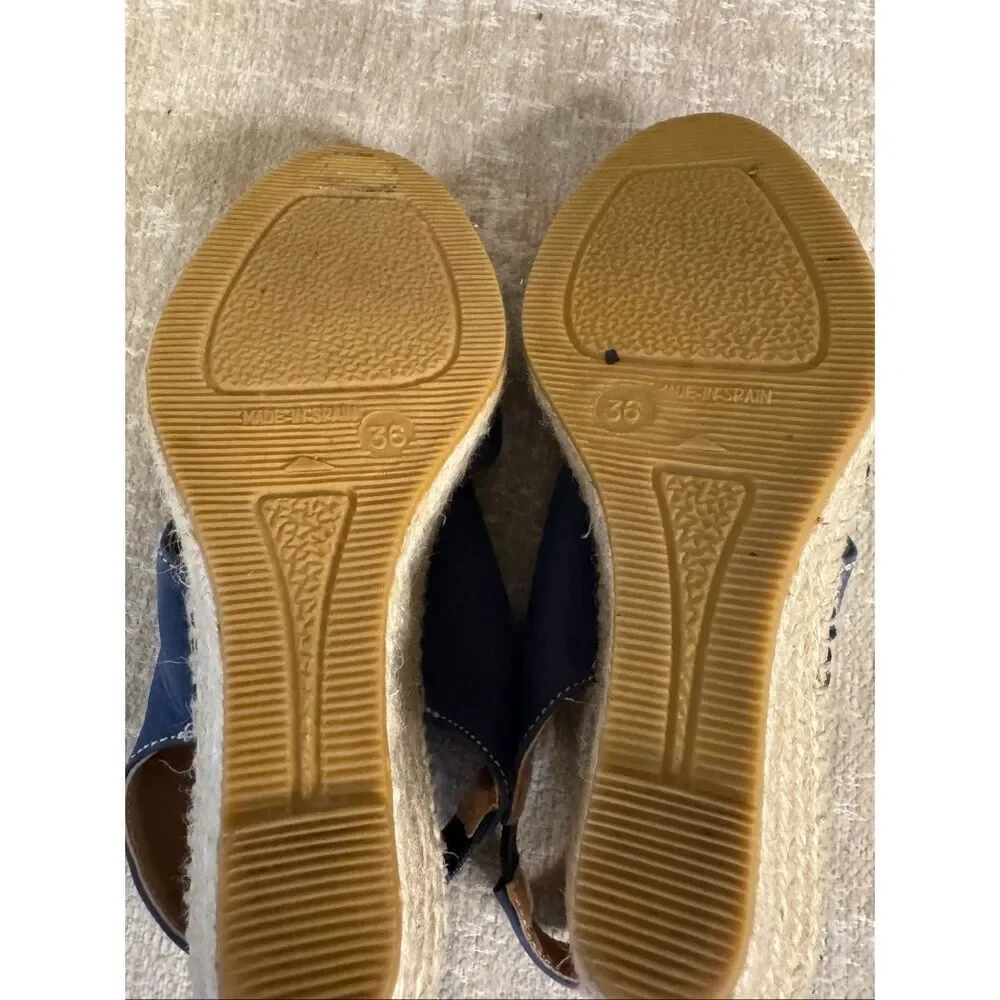 Kanna Women's Suede Open Toe Wedge Espadrille Slingback Sandals Blue Size 36